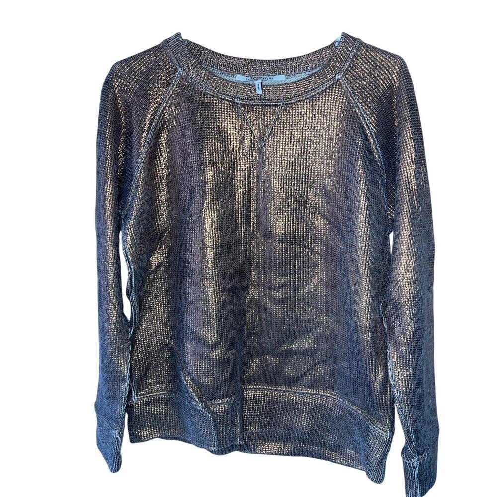Skaist Taylor Womens Sweater Size Medium Silver Metallic Knit Crew Neck